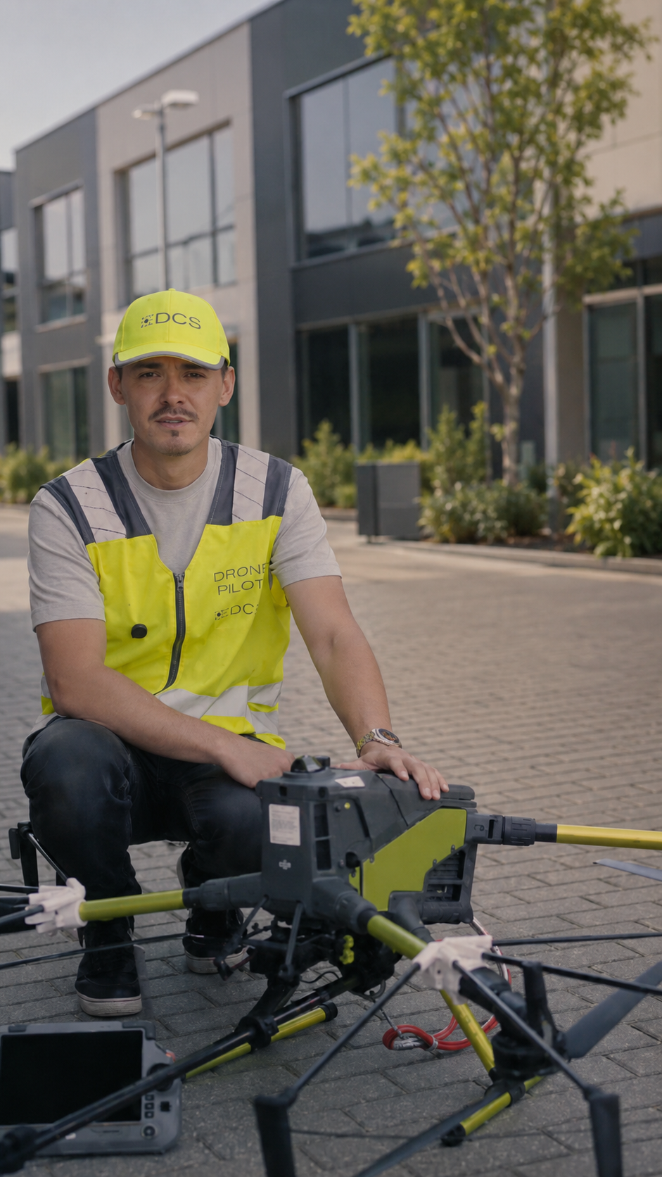 Dron DCS wykonujący inspekcję konstrukcji przemysłowej
